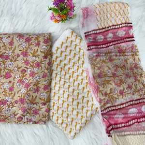 Tissu imprimé pour Salwar Kameez en coton, imprimé à la main au bloc, non cousu, pour robe Salwar Kameez en coton - Product Image 1