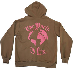Sweat à capuche classique marron pour homme, 100 % coton molletonné, broderie frontale, poche décorative, style décontracté streetwear, respirant et écologique - Product Image 2