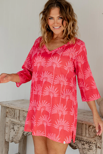 Ropa de playa de verano de algodón con estampado floral a mano, blusas cortas estilo bohemio y blusas para mujer, vestido túnica mini informal. - Product Image 3