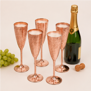 Juego de 4 copas de champán de cobre puro martillado a mano, copas de vino de cobre de lujo irrompibles con tallo largo para bodas - Product Image 2