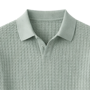 Polo tricoté pour homme à manches courtes en coton texturé, coupe ajustée, décontracté et élégant, idéal pour l'été, respirant, tendance, vente en gros - Product Image 2