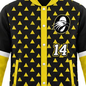 Black Yellow Baseball <b>Jacket</b> Full Zip Long Sleeve Sports Team Uniform <b>Lightweight</b> Comfortable Outerwear - Product Image 6