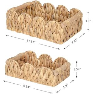 Factory Price Water Hyacinth Natural Crafts <b>Storage</b> <b>Baskets</b> Stylish Home Decor <b>Rectangle</b> Scallops Woven Sundries Box for Home - Product Image 3