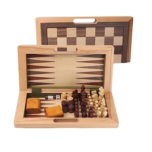 Juego de Ajedrez y Backgammon Plegable 3 en 1 de Madera de Lujo con Asa de Transporte, Tablero de Madera de Haya/Nogal Premium, Combo de Juego de Ajedrez de Madera - Product Image 1