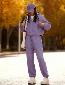 Conjunto de dos piezas de sudadera con capucha y cremallera para mujer, de algodón, estilo casual deportivo urbano, abrigo corto de ajuste holgado - Product Image 2