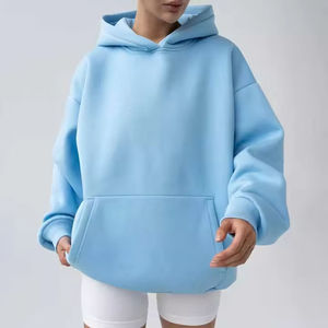 เสื้อฮู้ดดี้โอเวอร์ไซส์ผู้ชาย สีฟ้าอ่อน ผ้าฟลีซ มีกระเป๋า ระบายอากาศได้ดี ทรงปกติ ใส่สบายในฤดูหนาว ผลิตจากผ้าฝ้าย 100% - Product Image 1