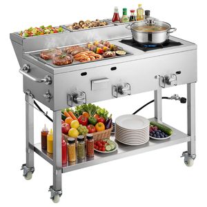 Griglia a Propano Commerciale da Esterno in Acciaio Inossidabile con 3 Bruciatori (11.600 BTU Ciascuno) e Vaschette Portatili da 1/3 per Grigliare - Product Image 1