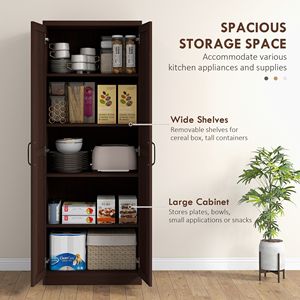 Dispensa da Cucina Indipendente a 2 Ante, 160 cm, in Legno di Ciliegio Cinnamon con 2 Ripiani Regolabili per Sala da Pranzo - Product Image 4