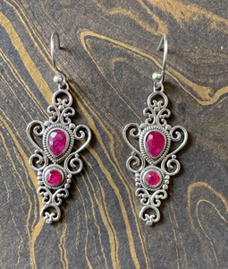 Boucles d'oreilles pendantes en argent sterling 925 avec pierre précieuse rubis, faites à la main, bijoux vintage pour femmes - Product Image 2