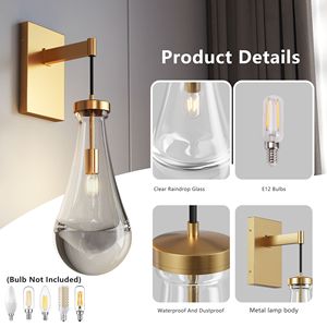 Set di Applique da Parete Moderne in Oro, Due Luci a Goccia in Ottone e Vetro, Illuminazione per Interni, Lampade da Parete per Vanità - Product Image 5