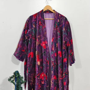 Robe Kimono Longue en Coton Imprimé à Col en V et Manches Longues, Séchage Rapide, Légère, pour Demoiselle d'Honneur, Printemps/Été, Plage - Product Image 1