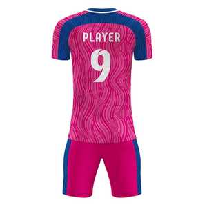 Conjunto de Camiseta de Fútbol Sublimada Rosa y Azul, Manga Corta, Cuello Redondo, Uniforme Transpirable de Poliéster para Adultos, Todas las Temporadas, Impresión de Números de Equipo - Product Image 6
