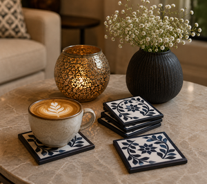 Juego de Posavasos con Incrustaciones de Hueso con Diseño Floral para Hoteles y Hogares, Posavasos para Bebidas con Acabado Pulido de Alto Brillo, Proveedor Mayorista de Posavasos para Tazas de Café - Product Image 1