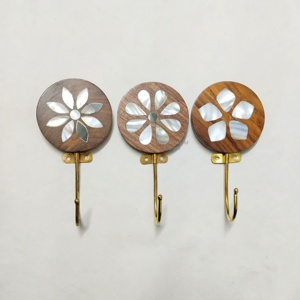 Wooden Floral MOP Inlay <b>Wall</b> <b>Hook</b> Decorative Round <b>Wall</b> <b>Hook</b> with Shell Design <b>for</b> Hanging Towels Clothes <b>Keys</b> Perfect <b>for</b> Decor - Product Image 2