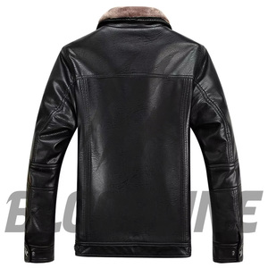 Men's <b>Black</b> PU Leather Moto <b>Jacket</b> Stand Collar <b>Faux</b> <b>Fur</b> Lining Zipper Closure Regular Fit Winter Wear - Product Image 2