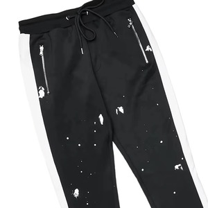 Custom Paint <b>Black</b> Flared Men Tracksuit Streetwear Women Stacked <b>Pants</b> 2 Piece Sets Sweatsuit Set With Pockets - Product Image 5