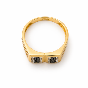 <b>Mens</b> 18KT Yellow Gold Dual Square <b>Black</b> and White Cubic Zirconia <b>Ring</b> Geometric Openwork Statement Band Wedding Party Gift Jewe - Product Image 4