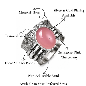 JewelryTownIN Natural Pink Chalcedony Vintage Wide Band Silver Plated Bohemian Spinner <b>Ring</b> for Women Party Jewelry - Product Image 2