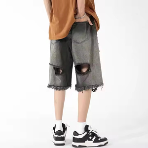 BASRA SPORTS Herren-Jeansshorts Lässige Sommerkleidung Bequemer Stretch-Stoff Distressed-Look Elastischer Bund Knielang Relaxed Fit - Product Image 3