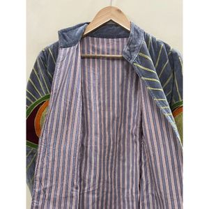 Veste en velours de coton Suzani brodée à la main pour femme, col mandarin, manches longues, automne-hiver, motif œil bohème, ouverte sur le devant - Product Image 4