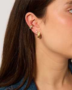 Wavy Solitaire <b>Hoop</b> <b>Earrings</b> Minimalist Chunky Classic Statement Wholesale 14k 18K <b>Solid</b> Gold Everyday Wear Fine Jewelry Huggies - Product Image 4