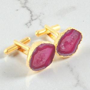 Gemelos de ágata Druzy teñida de rosa, gemelos chapados en oro, Druzy para joyería artesanal para hombre - Product Image 5