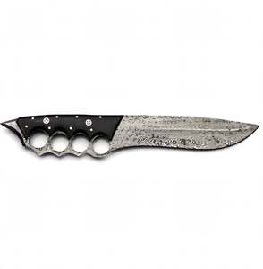 Couteau utilitaire artisanal en acier Damas orné à poignées multiples, manche en Micarta noir, pour DIY et OEM - Product Image 1
