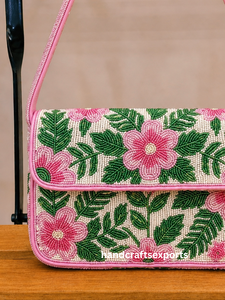 Sac à bandoulière floral perlé de luxe fait main, portable, léger, écologique, robuste et sûr pour femme |   Conception de logo personnalisée artisanale - Product Image 2