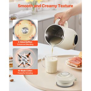Macchina per Latte Vegetale 8 in 1, 41 oz, per Latte di Soia, 10 Lame, per Succhi di Frutta e Frullati, Struttura in Plastica, Interfaccia in Tedesco - Product Image 6