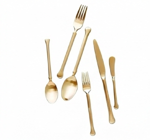 Juego de cubiertos dorados con mango elegante, aptos para lavavajillas, para bodas, cuchara, cuchillo, tenedor - Product Image 1