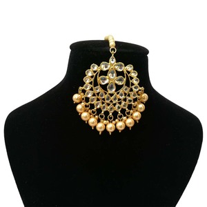 Tocado Maangtikka de Aleación de Zinc Estilo Étnico para Mujer, para Boda, de Alta Calidad, en Tono Dorado con Perlas y Cristales - Product Image 3