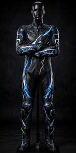Traje de Motociclismo de Cuero Negro para Hombre, Mono de Una Pieza con Diseño de Rayos Azules - Product Image 3