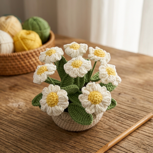 กระถางดอกเดซี่โครเชต์ทำมือ ตุ๊กตาถักเดซี่ตกแต่งด้วยไหมพรม สำหรับตกแต่งบ้านหรือโต๊ะทำงาน ของขวัญ - Product Image 2