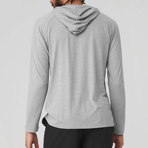 Nouveau T-shirt à capuche à manches longues en polyester/coton Sportsly International pour hommes, tissu peigné sur le devant, séchage rapide, respirant, vente en gros - Product Image 3