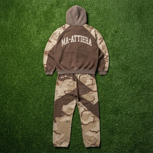 Ensemble de survêtement à capuche zippé pour homme, marron beige camouflage, coupe ample, empiècements contrastants, style streetwear, personnalisable OEM ODM, vente en gros - Product Image 5