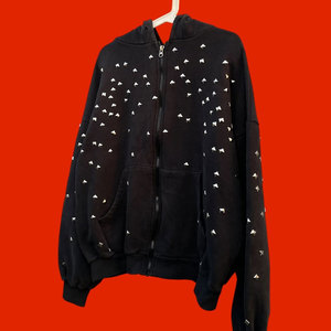 Sweat à capuche oversize pour homme avec strass, en molleton de coton délavé style vintage, idéal pour l'hiver, coupe classique, avec poches, écologique - Product Image 2