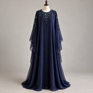 Blue Beaded <b>Abaya</b> Dress Long Sleeve Floor Length Modest Muslim Women Formal Evening Apparel - Product Image 2