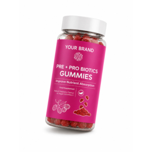 Gomitas Probióticas y Prebióticas Premium, Sabor Natural a Frambuesa, Textura Suave y Masticable, Envase Sellado, Suplemento Dietético - Product Image 1