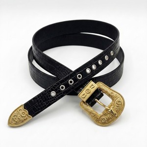 Ceinture Western en Cuir PU Noir Gaufré Crocodile avec Boucle Cowboy Dorée et Œillets – Ceinture Tendance pour Hommes et Femmes – Fournisseur en Gros Personnalisable - Product Image 1
