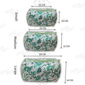 Ensemble de 3 trousses de toilette et de maquillage multifonctionnelles pliables en coton 100% matelassé BLOCKPRINT ART, écologiques et durables - Product Image 2