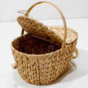 Panier de pique-nique écologique en jacinthe d'eau naturelle avec double couvercle et poignées - Product Image 6