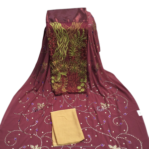 Tissu africain de luxe marron Fransawi Dirac 100% polyester brodé floral avec sequins, élégant pour mariage et soirée - Product Image 1