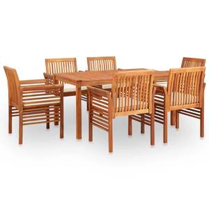 Ensemble de salle à manger d'extérieur en bois d'acacia massif avec cadre marron et coussins crème, mobilier de jardin - Product Image 1