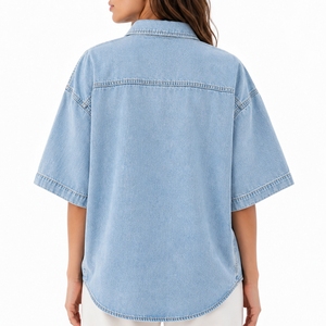 Women Short Sleeve Denim Shirt Premium Soft Breathable Stylish Comfortable Durable Lightweight Summer Friendly Design Wear - Product Image 2
