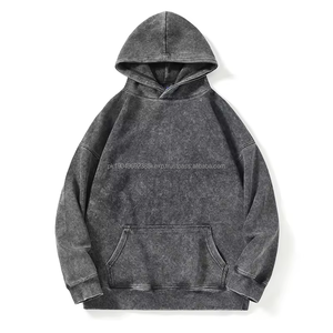 Custom Unisex Blank Plain Fleece Oversized 400g heavyweight Pullover Hoodie para Hombres Stone Wash Sudaderas con capucha desgastadas - Product Image 3
