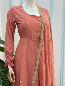 Custom <b>Women</b> Dust Rose Anarkali Kurta Lace-Up Back Dori Sequins Work Dupatta <b>Suit</b> - Product Image 3