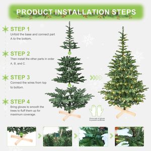 7ft Pre-Lit Christmas <b>Tree</b> 400 Warm White <b>LED</b> Lights 941 PE+PVC Tips Unique Wooden Base Realistic Layered Look Full Coverage - Product Image 3
