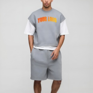 OEM/ODM Custom <b>Printed</b> Zip-Up Cotton Windbreaker Shorts Set Men Two-Piece Midweight Breathable Eco-Friendly Wholesale rate - Product Image 1