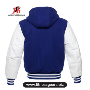 Veste de sport à capuche bleue et blanche pour homme, style preppy, polyester et coton, coupe classique, pour l'automne - Product Image 2