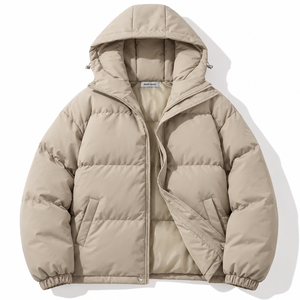 Veste matelassée épaisse à capuche respirante et écologique OEM, manteau d'hiver lisse à fermeture éclair intégrale, vêtement d'extérieur isolant personnalisé unisexe style streetwear - Product Image 1